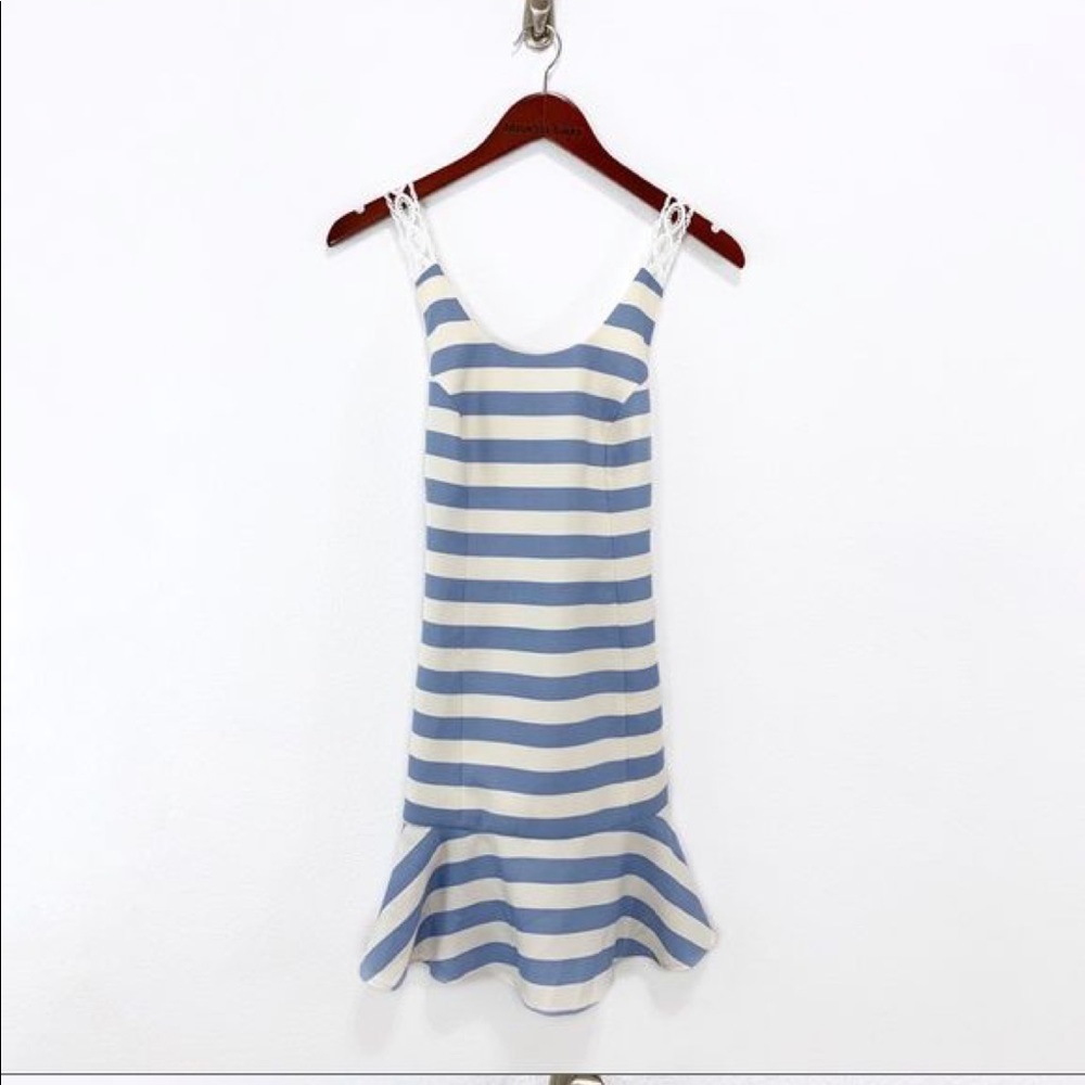 Lovers + Friends blue and white striped halter dress